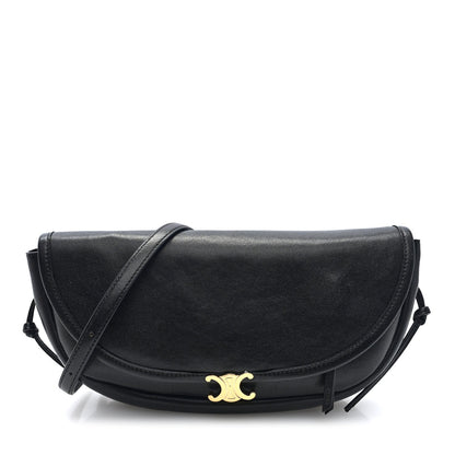 Shiny Lambskin Soft Triomphe Little Half Moon Bag Black
