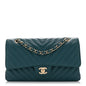 Caviar Chevron Quilted Medium Double Flap  Green