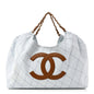 Denim Calfskin Quilted Coco Beach Small Shopping Tote Light Blue Brown