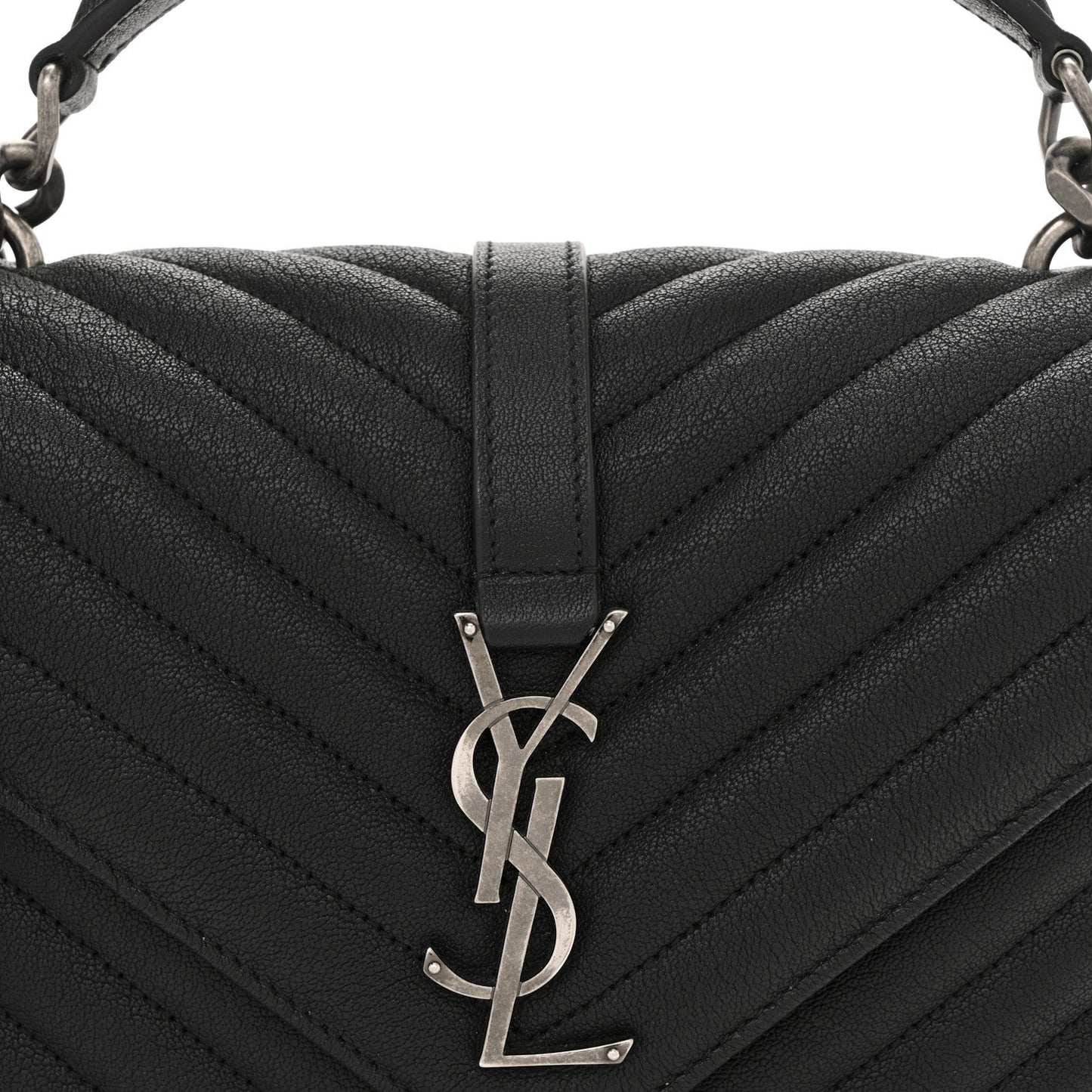 Sheepskin Matelasse Chevron Monogram Medium College Bag Black