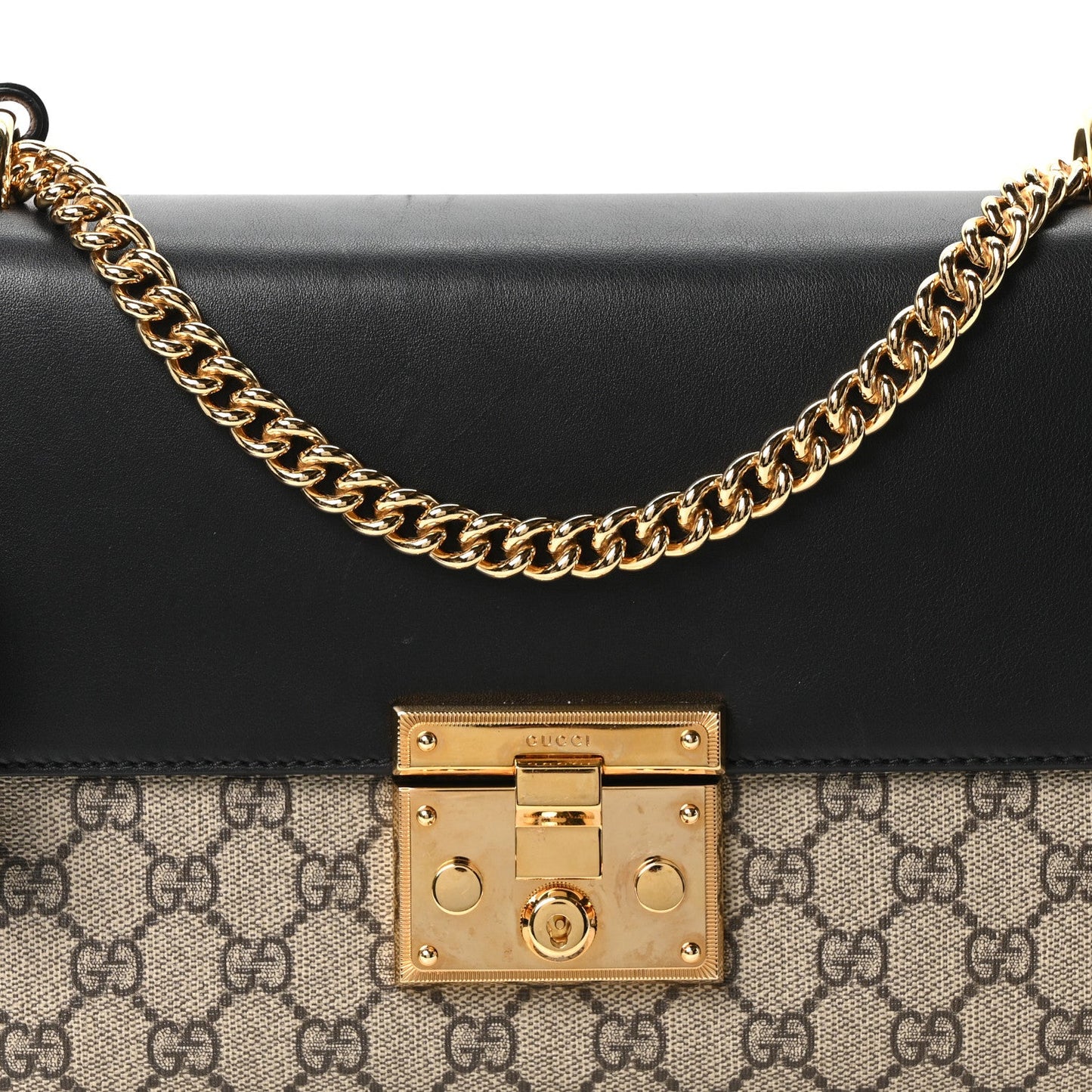 GG Supreme Monogram Calfskin Medium Padlock Shoulder Bag Beige Black Cuir
