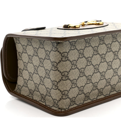 GG Supreme Monogram Azalea Calfskin Mini Horsebit 1955 Foldover Top Handle Bag Beige Ebony Brown Sugar
