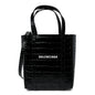 Shiny Calfskin Logo Crocodile Embossed XXS Everyday Tote  Black