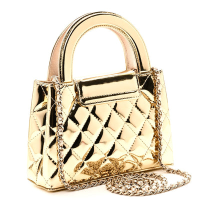Mirror Calfskin Metallic Calfskin Quilted Nano Kelly Shopper Gold
