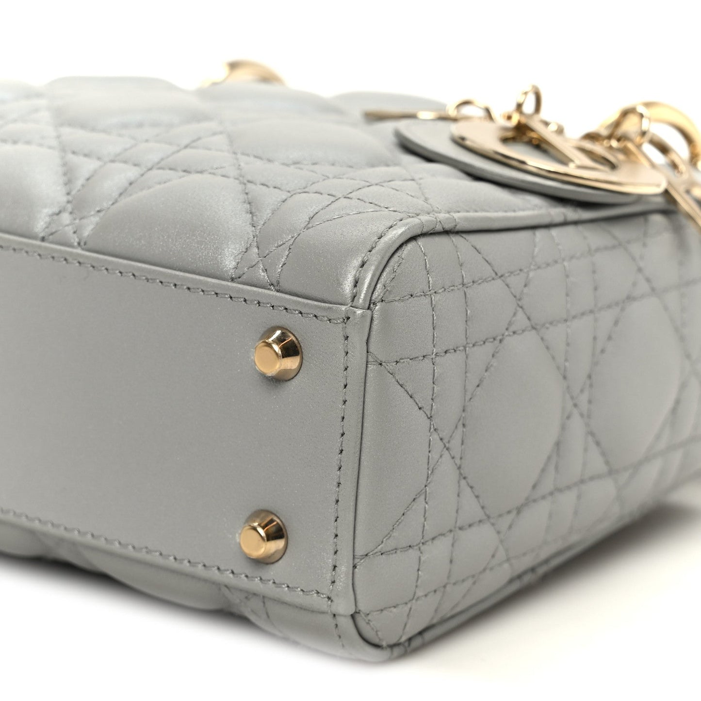 Lambskin Cannage Mini Lady Dior Gray Opaline