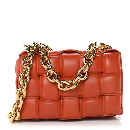 Lambskin Maxi Intreccio Padded Chain Cassette Crossbody Bag Clay
