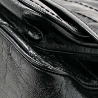 Crinkled Calfskin Matelasse Monogram Medium Niki Chain Satchel Black