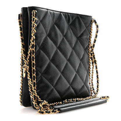 Caviar Quilted Mini Never Ending Chain Tote Black