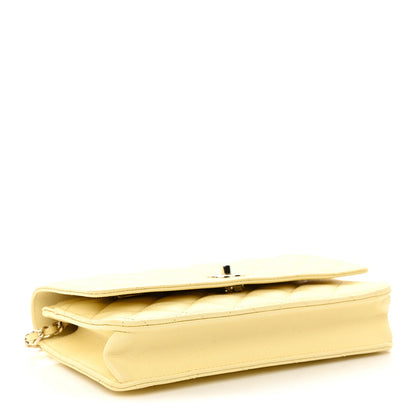 Caviar Quilted CC Turn Lock Wallet On Chain WOC Light Yellow