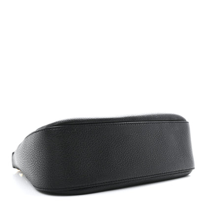 Vitello Daino Soft Zippered Hobo Shoulder Bag Black