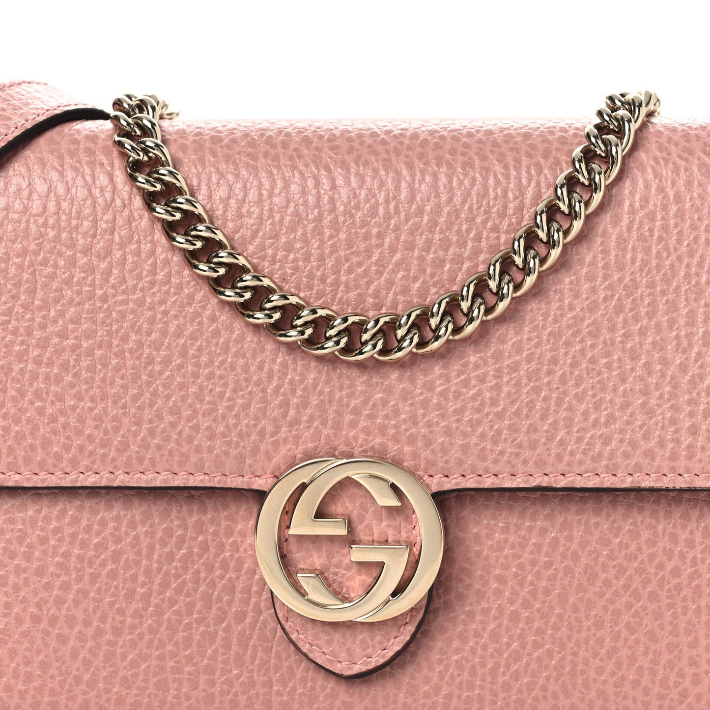 Dollar Calfskin Interlocking G Chain Wallet Soft Pink