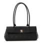 Grained Calfskin Stitched Urban Essentials Small Shopping Bag Black
