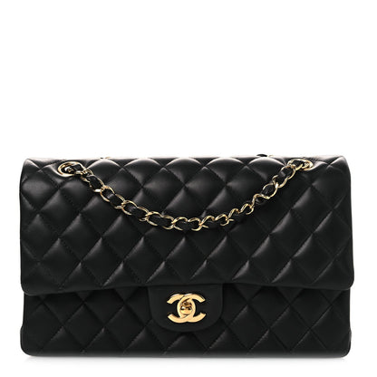 Lambskin Quilted Medium Double Flap Black