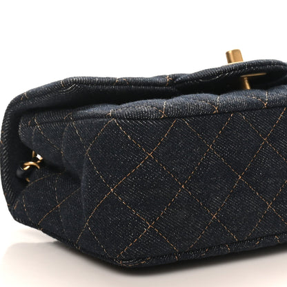 Denim Quilted Mini Rectangular Flap Dark Blue