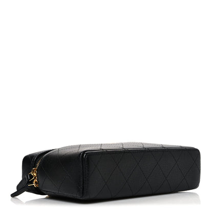 Goatskin Quilted Top Handle Slim Vanity With Chain Black