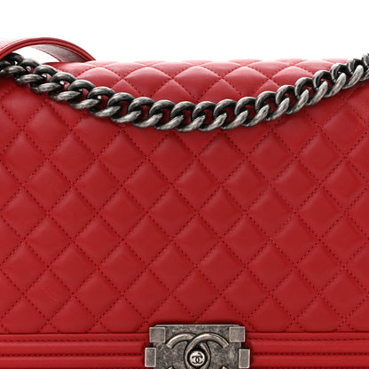 Lambskin Quilted New Medium Boy Flap Red