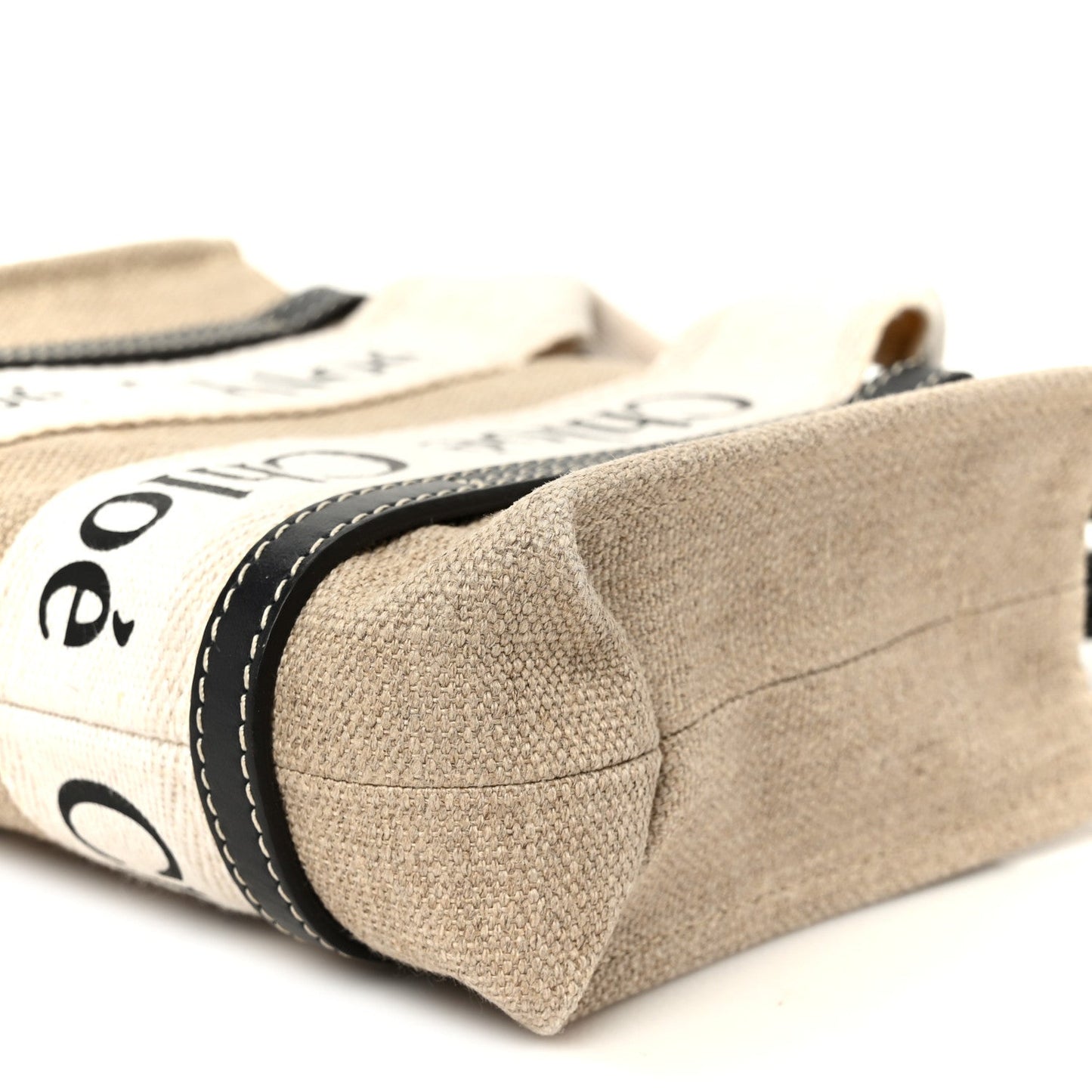 Cotton Calfskin Mini Woody Ribbon Tote White Navy