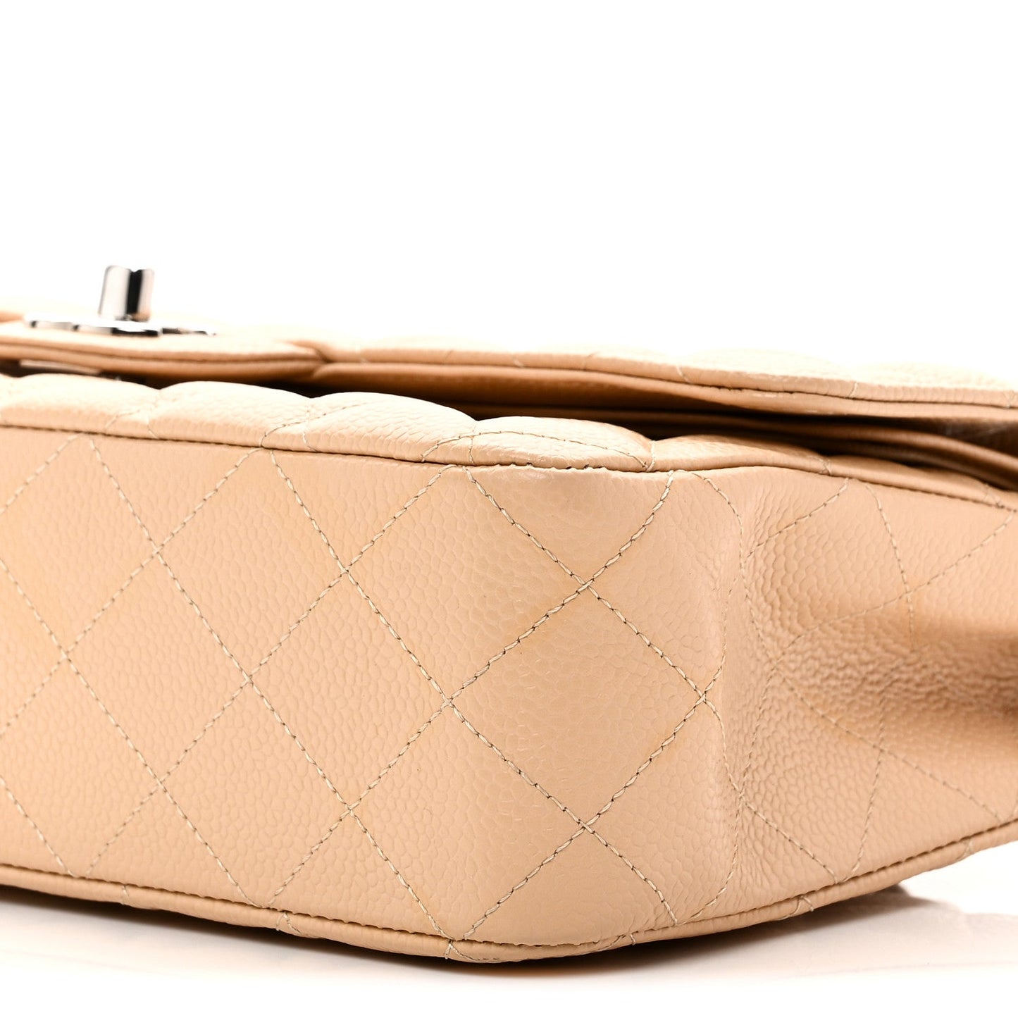 Caviar Quilted Medium Double Flap Beige