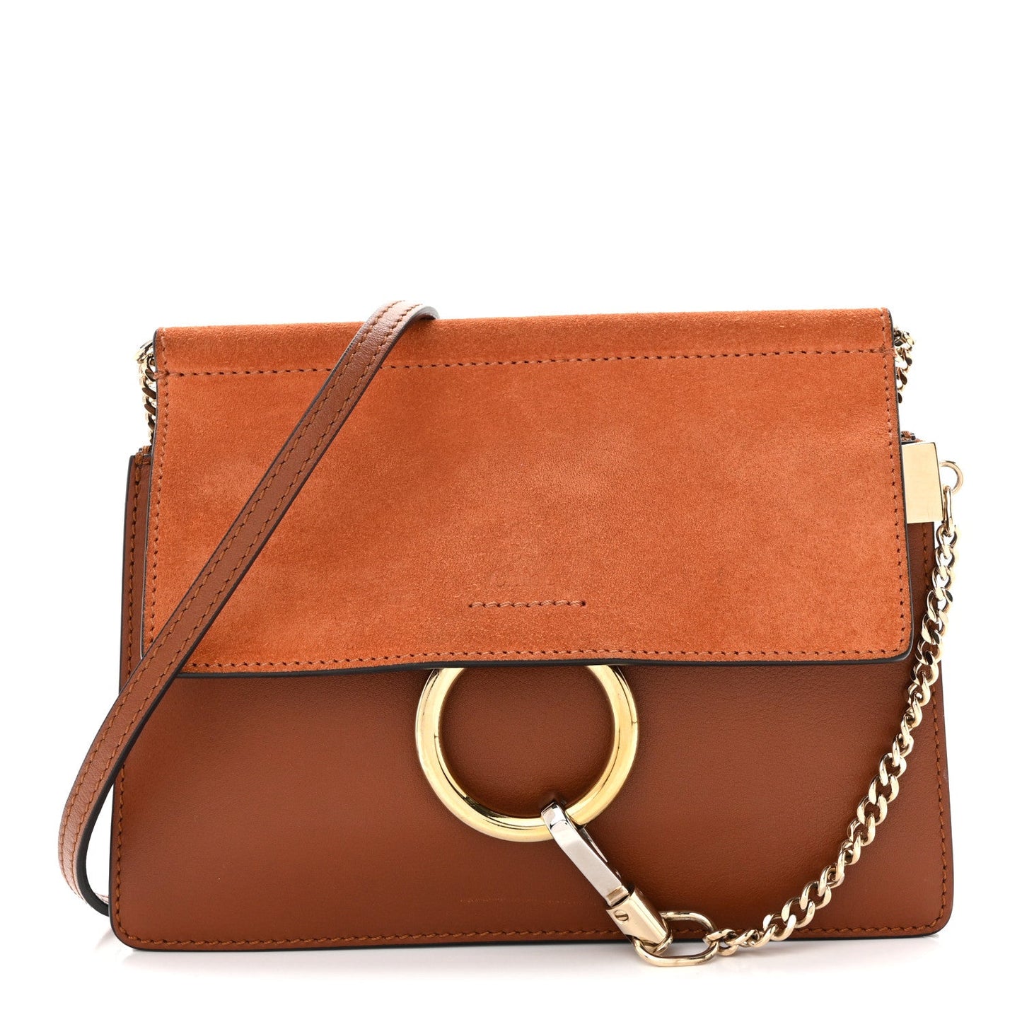 Calfskin Suede Mini Chain Faye Shoulder Bag Tobacco