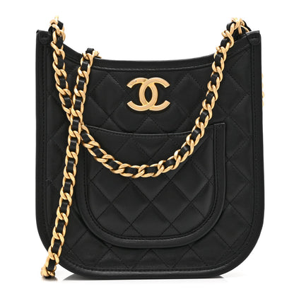 Calfskin Quilted Small Hobo Black