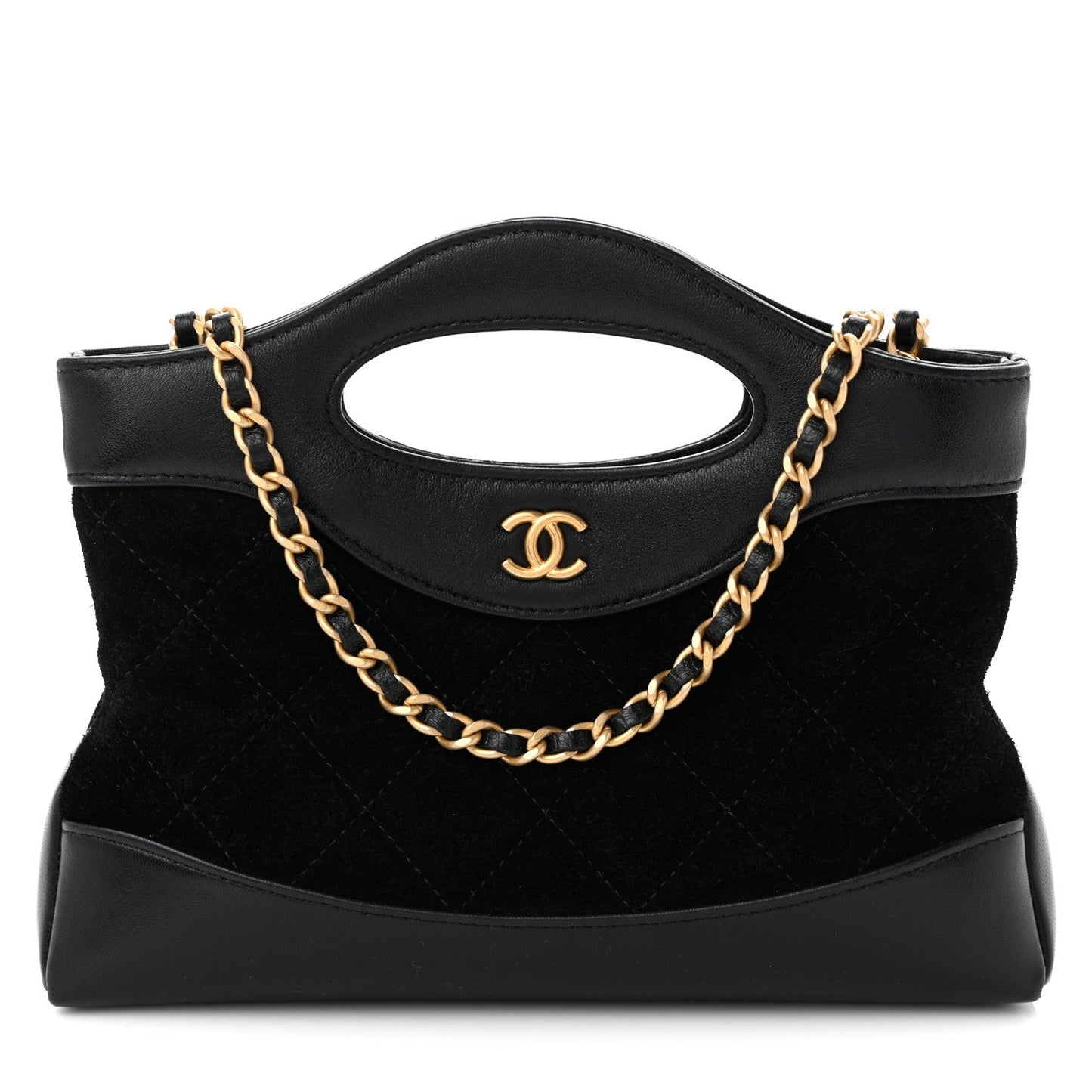 Suede Shiny Crumpled Calfskin Quilted Nano 31 Shopping Bag Black
