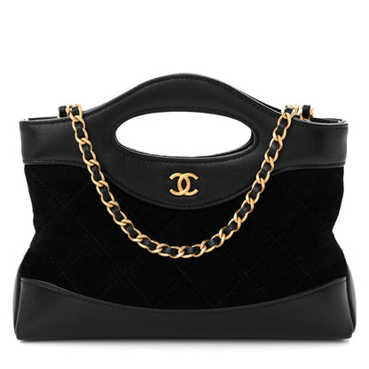 Suede Shiny Crumpled Calfskin Quilted Nano 31 Shopping Bag Black