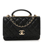 Lambskin Quilted Top Handle Trendy CC Wallet On Chain WOC Black