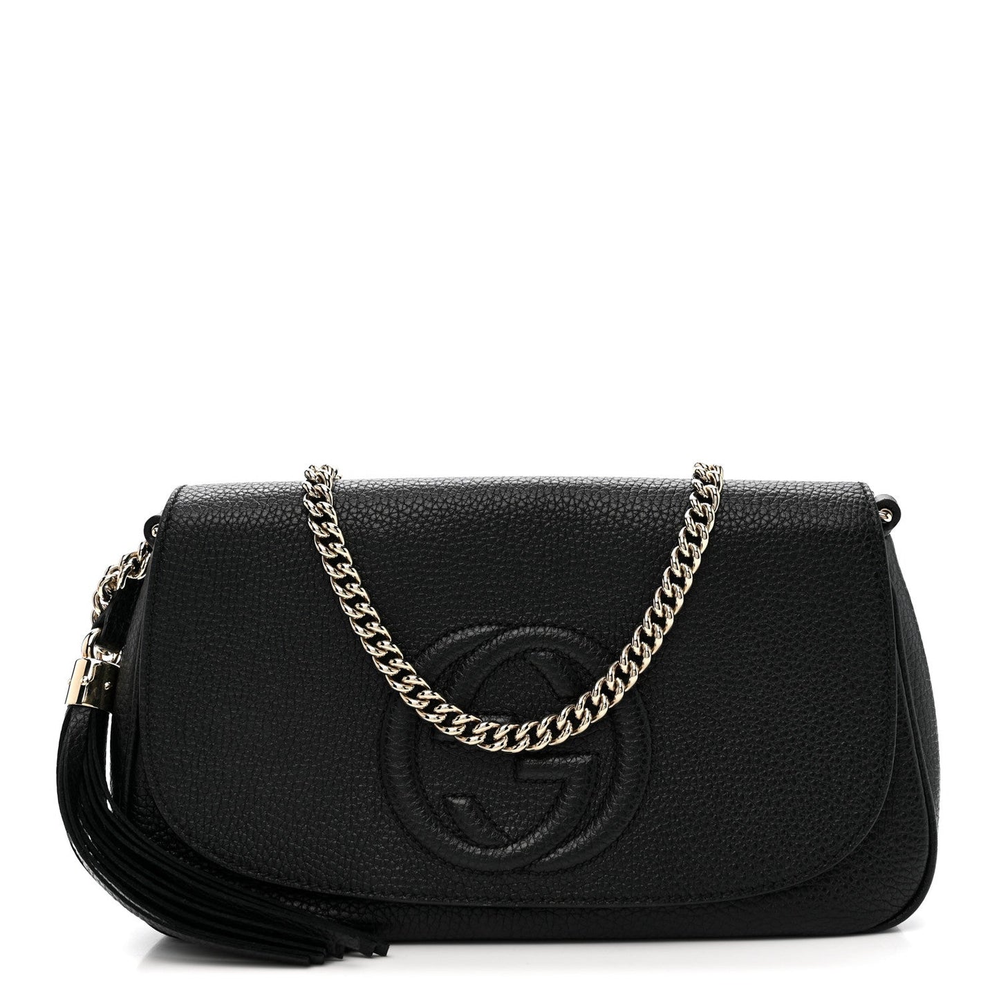Pebbled Calfskin Medium Soho Flap Crossbody Black