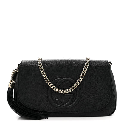 Pebbled Calfskin Medium Soho Flap Crossbody Black
