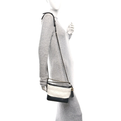 Aged Calfskin Quilted Small Gabrielle Hobo Black White