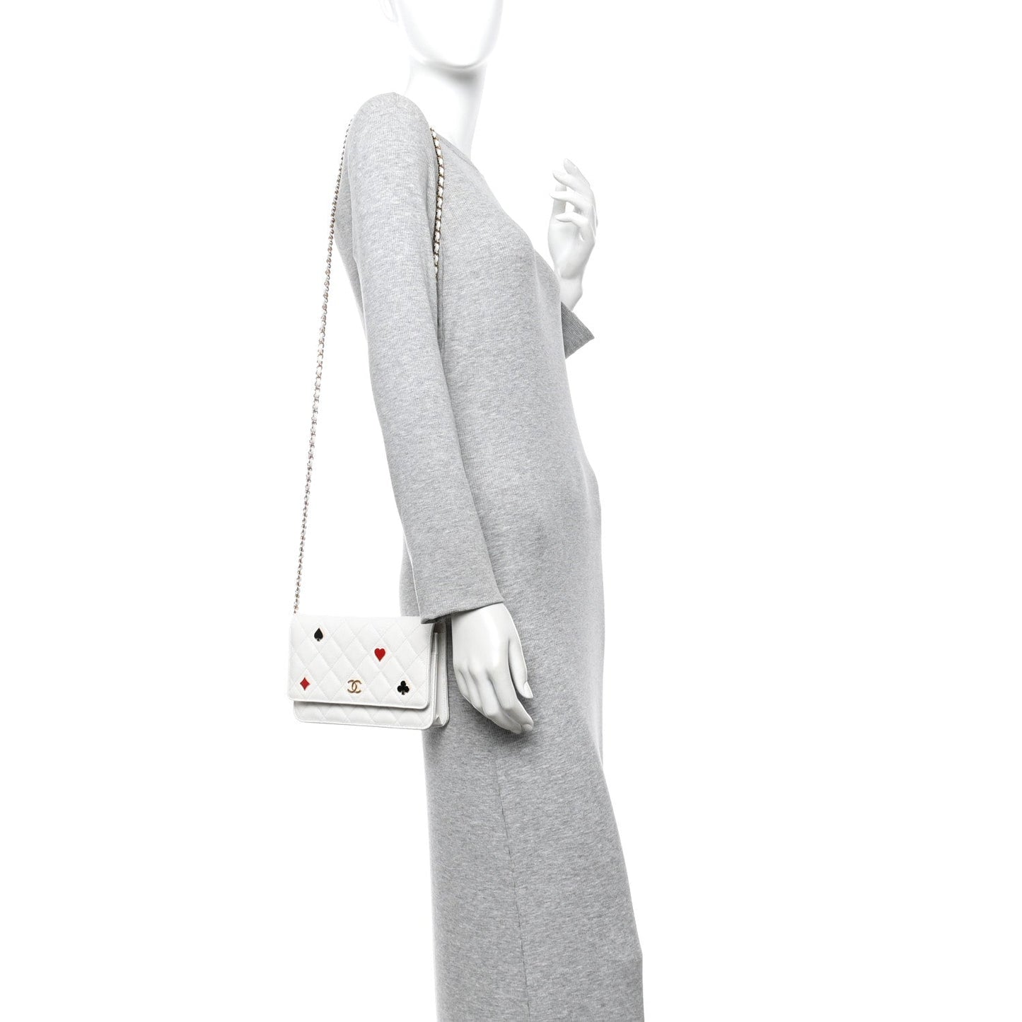 Caviar Quilted Enamel Coco Casino Wallet On Chain WOC White