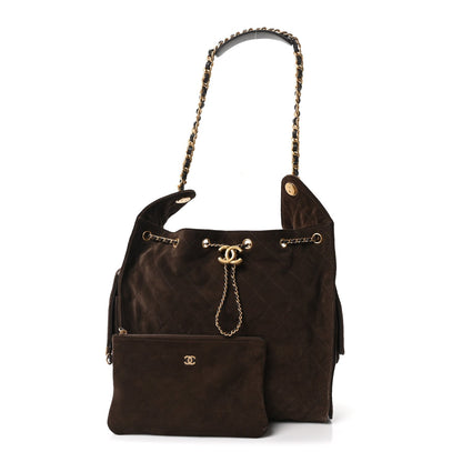 Suede Quilted Medium Chanel 25 Handbag Dark Brown