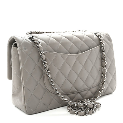Lambskin Quilted Medium Double Flap Grey
