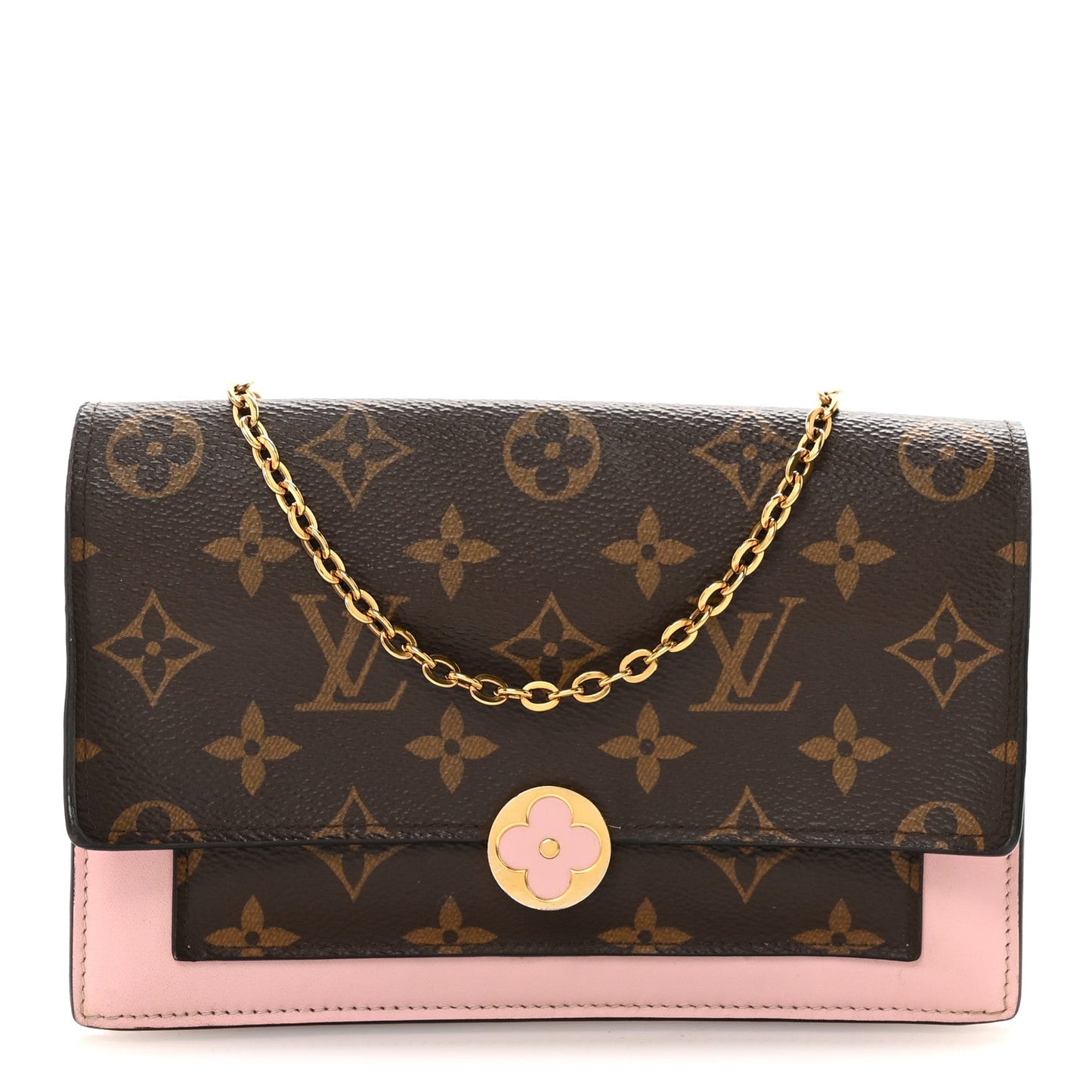 Monogram Flore Chain Wallet Rose Ballerine