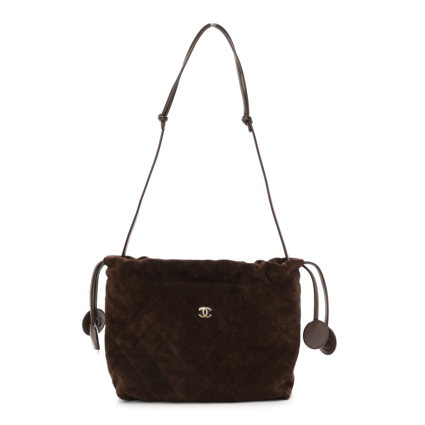 Suede Calfskin Lambskin Quilted Clutch With Strap Dark Brown