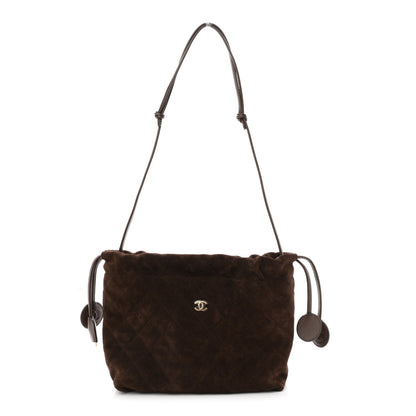 Suede Calfskin Quilted Clutch With Strap Dark Brown