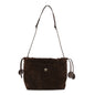 Suede Calfskin Quilted Clutch With Strap Dark Brown