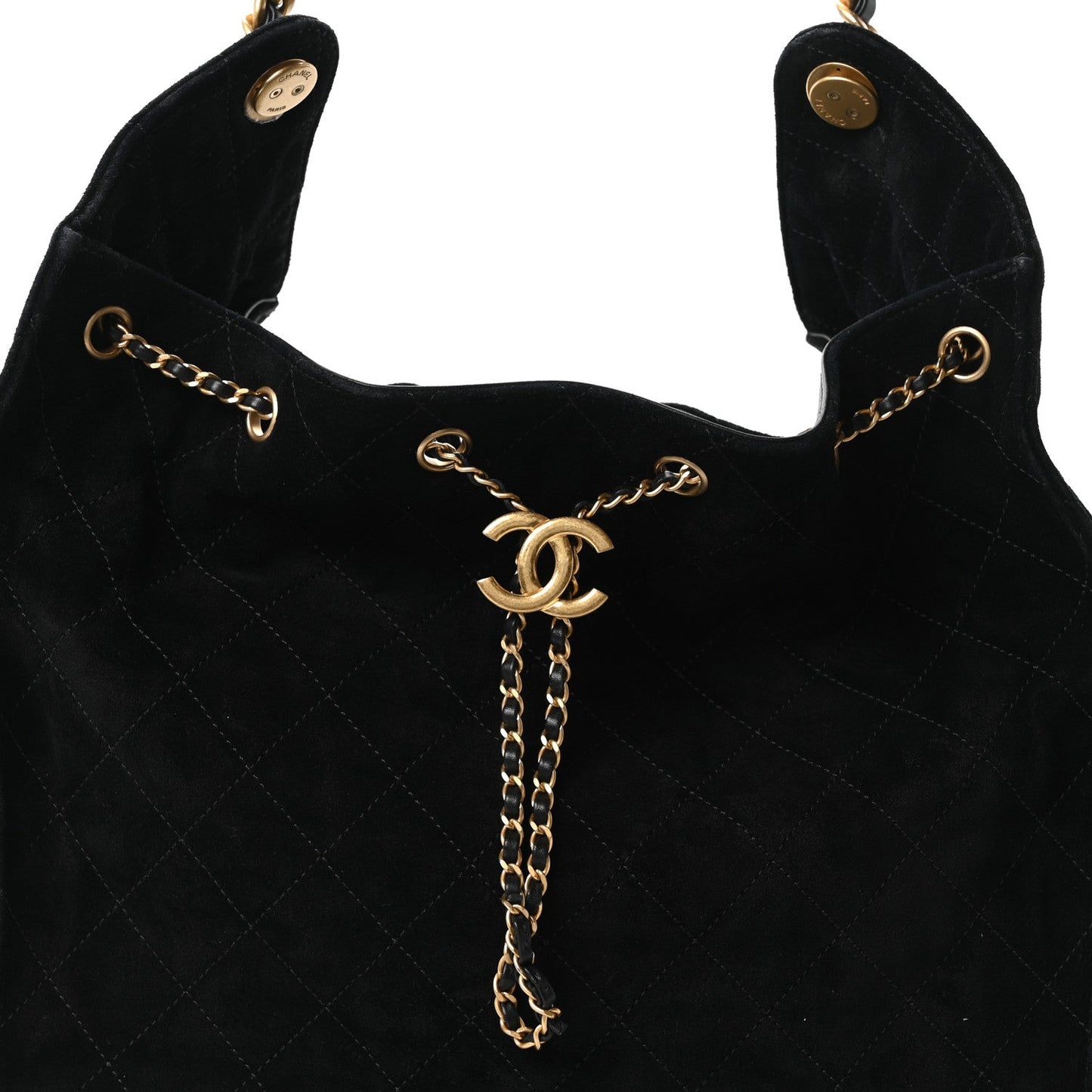Suede Quilted Medium Chanel 25 Handbag Black