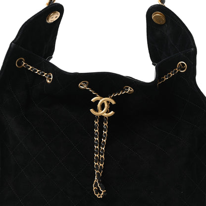 Suede Quilted Medium Chanel 25 Handbag Black