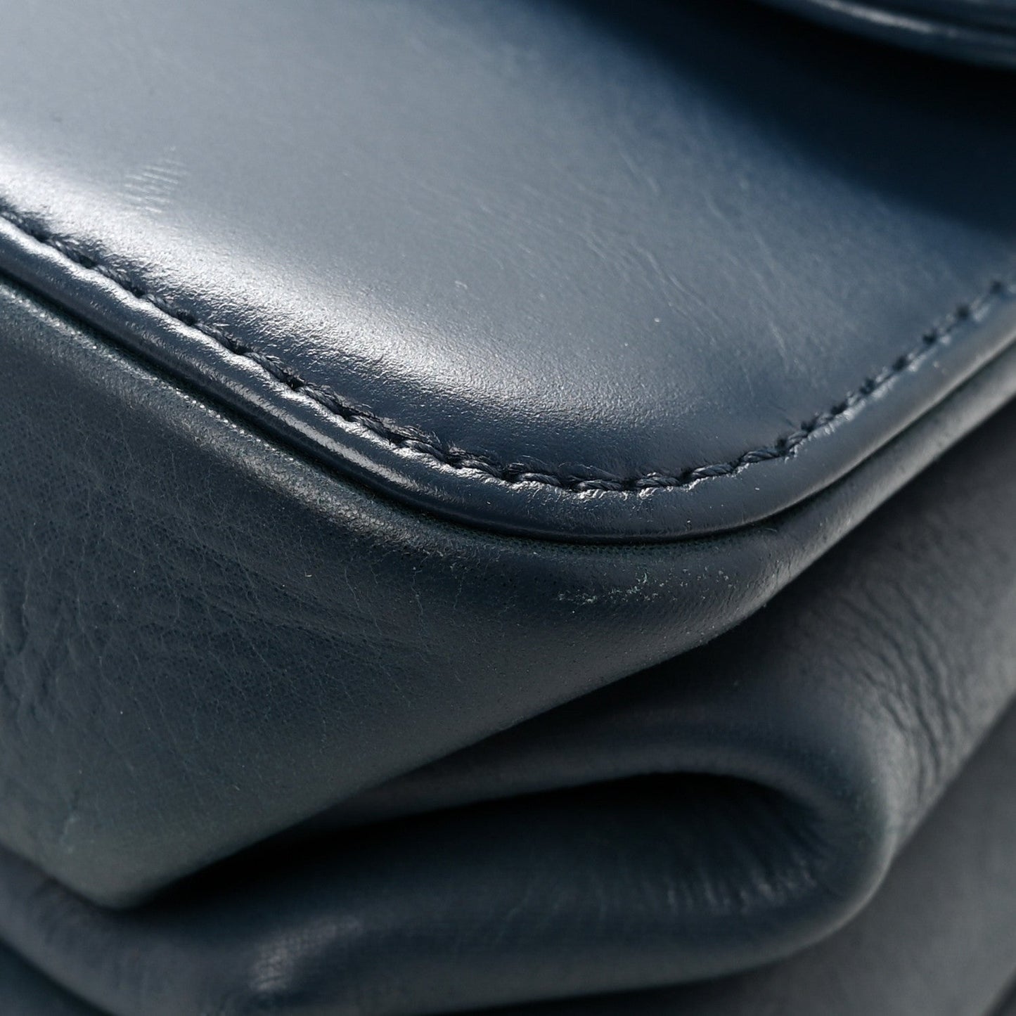 Glazed Calfskin Quilted Small Straight Lined Flap Blue