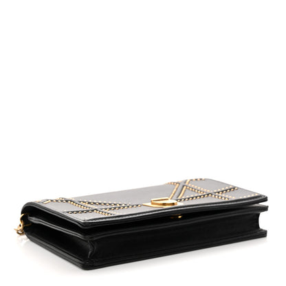 Calfskin Studded Diorama Wallet on Chain Pouch Black
