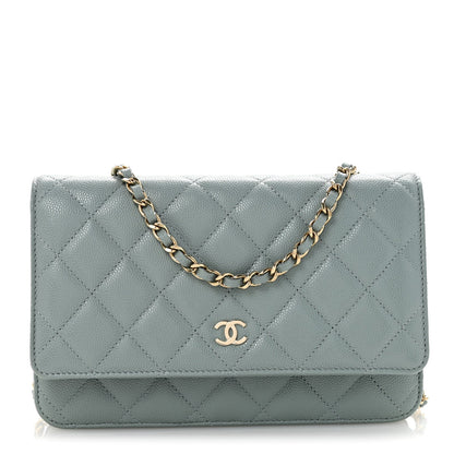 Caviar Quilted Wallet on Chain WOC Light Blue