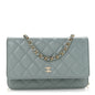 Caviar Quilted Wallet on Chain WOC Light Blue