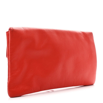 Matte Goatskin Rubber Covered Classic Hardware Envelope Clutch Rouge Ambre