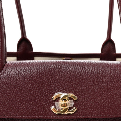 Grained Calfskin Stitched Urban Essentials Small Shopping Bag Burgundy