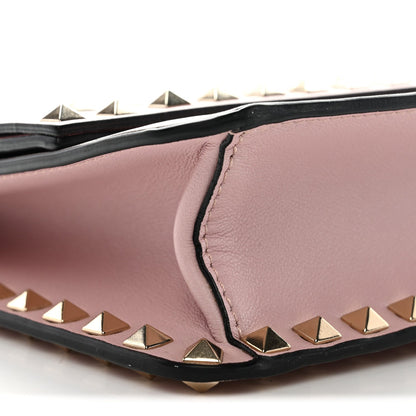 Pebble Calfskin Rockstud Side Slip Wristlet Clutch Water Rose