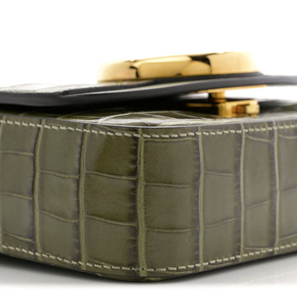 Calfskin Crocodile Embossed Mini C Double Carry Misty Forest