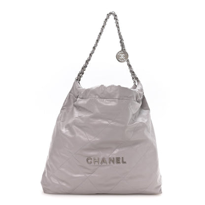 Shiny Calfskin Quilted Chanel 22 Grey