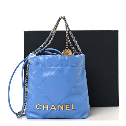 Shiny Calfskin Quilted Mini Chanel 22 Blue