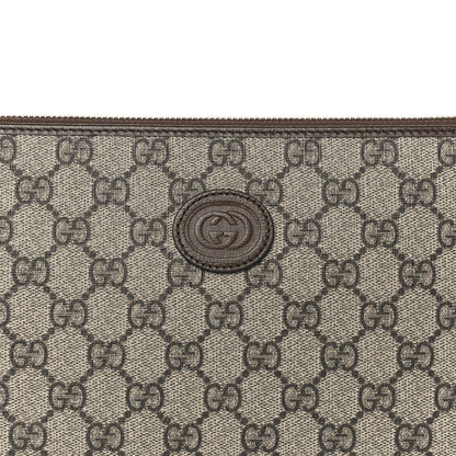 GG Supreme Monogram Azalea Calfskin Retro Interlocking G Wristlet Pouch Beige Ebony Brown Sugar
